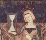 Ausschnitt mit Sanduhr aus dem Fresko von Ambrogio Lorenzetti im Palazzo Publico in Siena